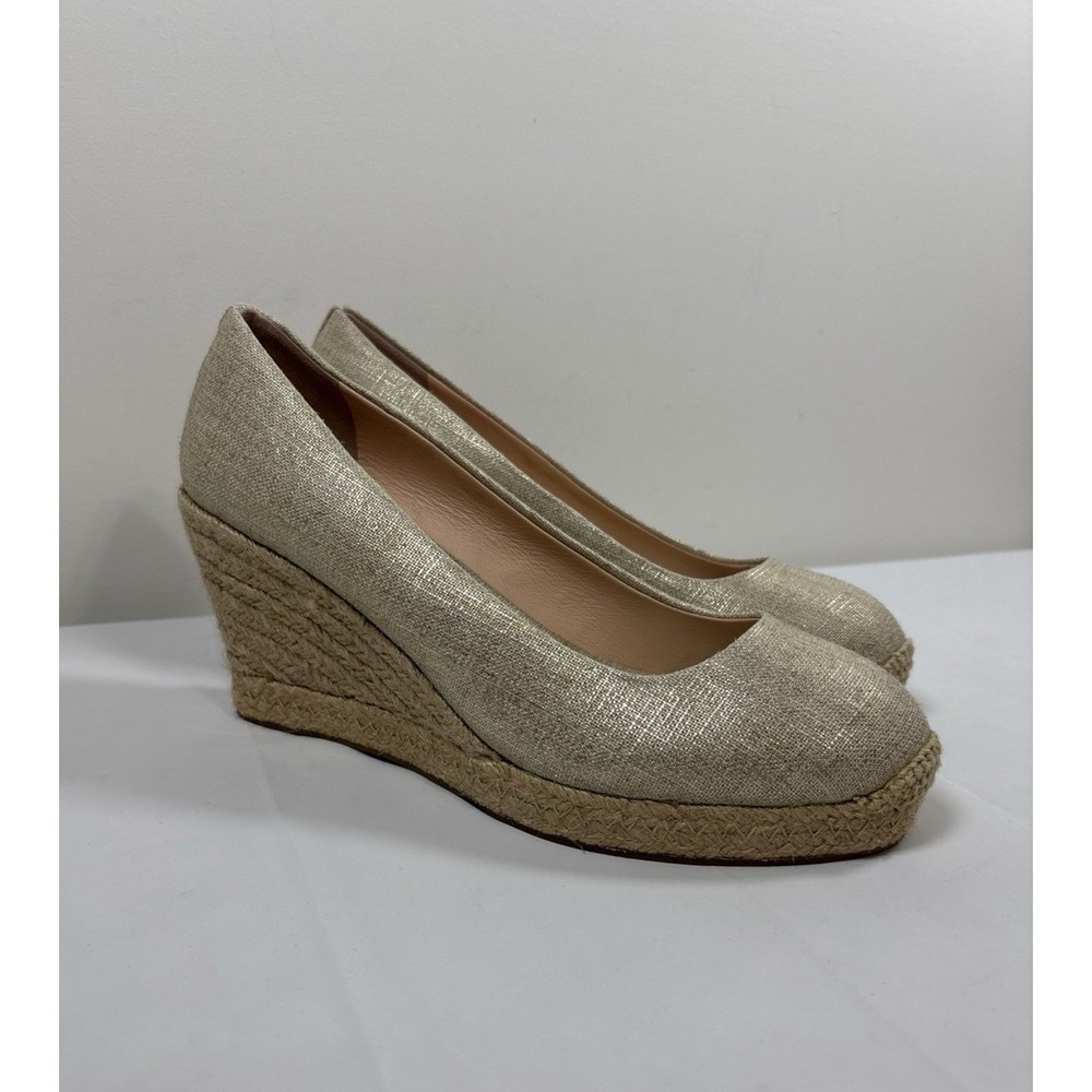 J Crew Womens 8 Seville Gold Canvas Wedge Espadrille Heels Pump Preppy Versatile
